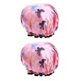 Max 2 Pieces Waterproof Reusable Shower Cap Bath Hat for Women Lady Pink