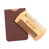 Double Sided Tooth Pear Wood Beard Comb Mustache Brush with Case Brown Case