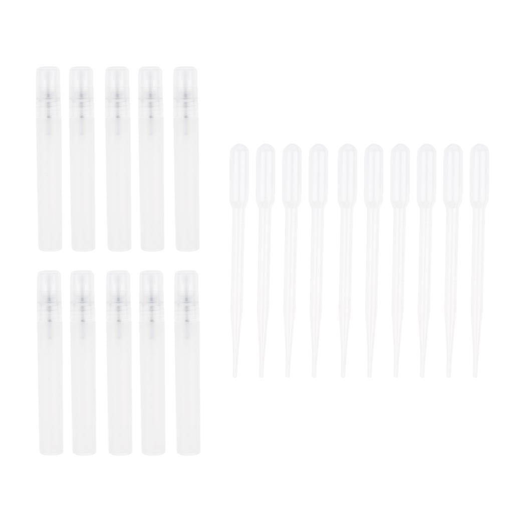 10 Pieces Perfume Spray Mist Empty Bottle + 10 Pieces PVC Dropper 10 ML