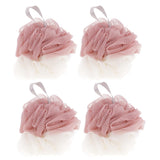 Max 4Piece Bath Shower Mesh Sponge Pouf Scrubber Puff for Body Bathing Pink