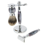 Max Maxb Men Shaving Brush Double Edge Razor Metal Stand Holder Blades Set Purple