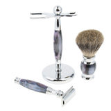Max Maxb Men Shaving Brush Double Edge Razor Metal Stand Holder Blades Set Purple