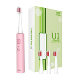 Max USB Rechargeable Electric Toothbrush Adult Kids Tooth Brush Set Pink