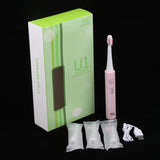 Max USB Rechargeable Electric Toothbrush Adult Kids Tooth Brush Set Pink