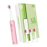 Max USB Rechargeable Electric Toothbrush Adult Kids Tooth Brush Set Pink