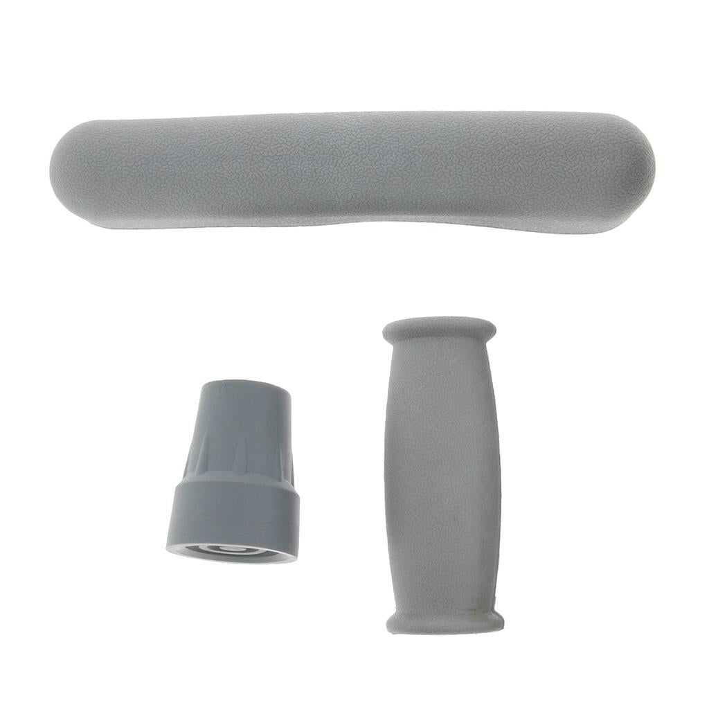 1 Set Crutch Accessory Kit Crutch Pad+Handle Grip Covers+Tip Cover Gray