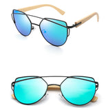 Men Women Fashion Wooden UV 400 Flat Lens Sunglasses with Bamboo Legs 06