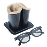 Double Head Plush Lined PU Leather Eyeglasses Holder Stand Glasses Case - Pen Holder Desk Organizer - Home Desk Decor - Anti-Scratch