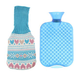 Max 2L Durable PVC Massage Thickened Hot Water Bottle with Cloth Cover Blue