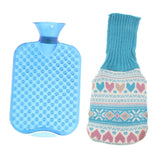 Max 2L Durable PVC Massage Thickened Hot Water Bottle with Cloth Cover Blue