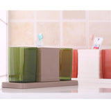 Max Toothpaste Toothbrush Holder Stand with Two Cup Bathroom Storage Rack  Green