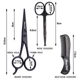Max Nose Beard Mustache Scissors and Comb Set  for Men Women Care With Bag Black