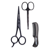 Max Nose Beard Mustache Scissors and Comb Set  for Men Women Care With Bag Black