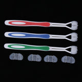 Pack of 3pcs, 3 Sided Deep Clean Whitening Soft Toothbrushes with 4 Brush Heads Replacement