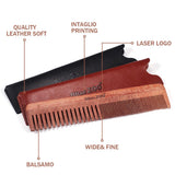 Max Maxb Double sides Wood Mustache Beard Comb Hair Comb with Case for Men Care Black