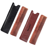 Max Maxb Double sides Wood Mustache Beard Comb Hair Comb with Case for Men Care Black