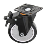 Max 5'' PU Flat Swivel Wheel Dual Brake Single Bearing Industrial Caster Black