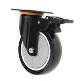 Max 5'' PU Flat Swivel Wheel Dual Brake Single Bearing Industrial Caster Black