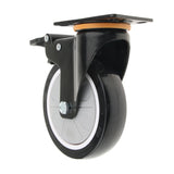 Max 5'' PU Flat Swivel Wheel Dual Brake Single Bearing Industrial Caster Black