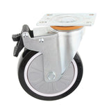Max 5'' PU Flat Swivel Wheel Dual Brake Single Bearing Industrial Caster White