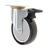 Max 5'' PU Flat Swivel Wheel Dual Brake Single Bearing Industrial Caster White