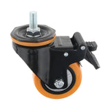 Max PU Screw Wheel Dual Brake Single Bearing Industrial Caster Black 3Inch