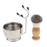 Max Men's Beard Shaving Brush + Stainless Holder Stand + Soap Cream Mug Bowl Set