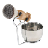 Max Men's Beard Shaving Brush + Stainless Holder Stand + Soap Cream Mug Bowl Set