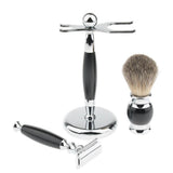 Max 1 Set Safety Shaving Kits Razors Shaving Brush Alloy Stand Holder Black