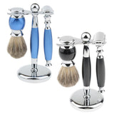 Max 1 Set Safety Shaving Kits Razors Shaving Brush Alloy Stand Holder Black