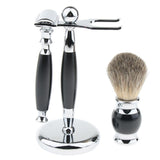 Max 1 Set Safety Shaving Kits Razors Shaving Brush Alloy Stand Holder Black