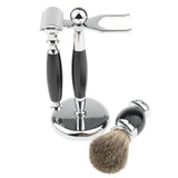Max 1 Set Safety Shaving Kits Razors Shaving Brush Alloy Stand Holder Black