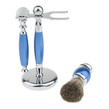 Luxury Shaving Set Safety Razor + Shaving Brush + Alloy Stand Holder Blue