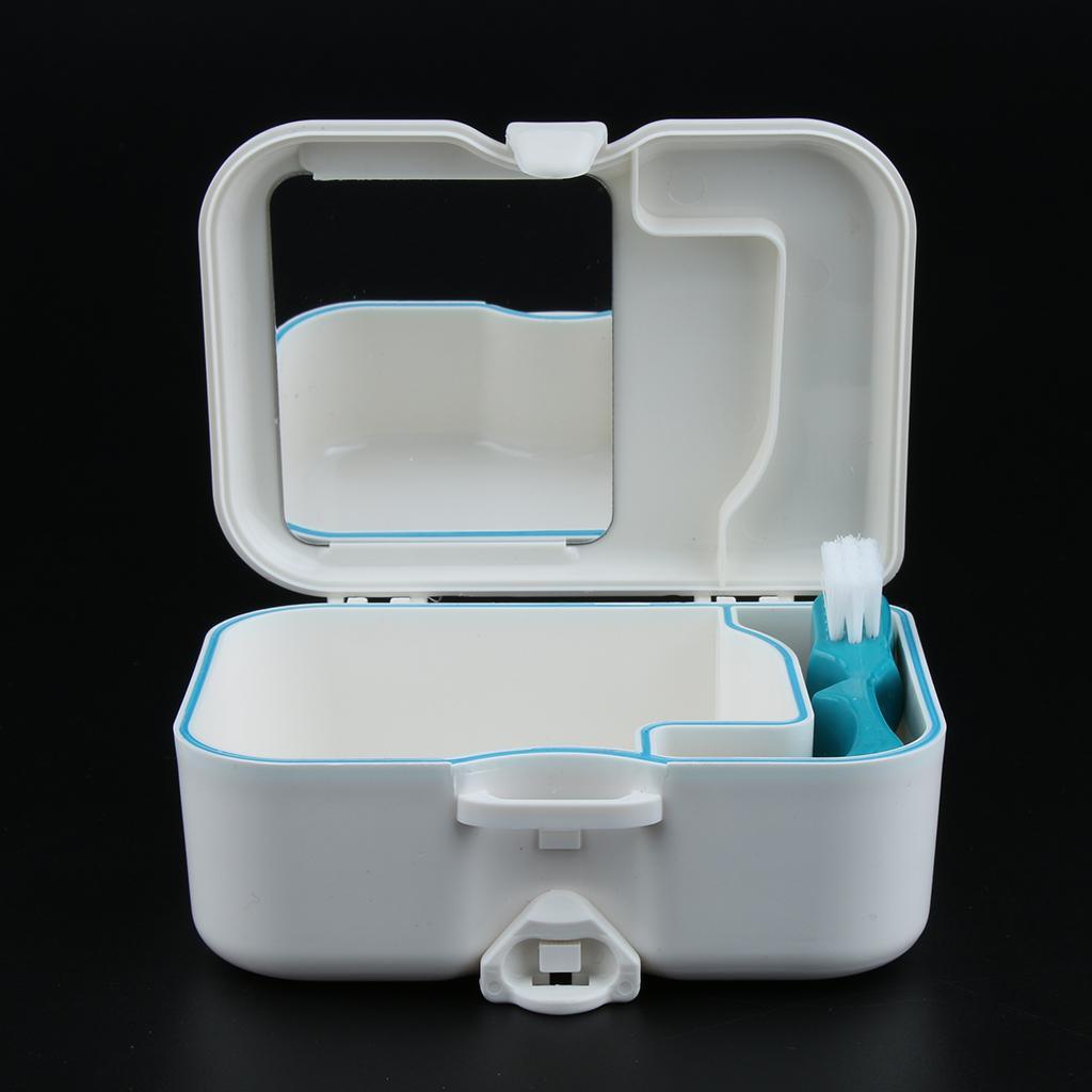Maxbell Portable Denture Case with Built In Mirror Brush Teeth Storage Container Box - Aladdin Shoppers