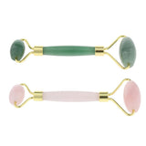 Max Jade Stone Facial Massage Double Roller Face Neck Massager Green Gold