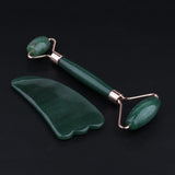 Max 2pcs Jade Face Massage Double Roller Guasha Massager Board Kit  Rose Gold