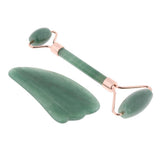 Max 2pcs Jade Face Massage Double Roller Guasha Massager Board Kit  Gold