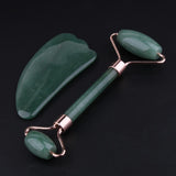 Max 2pcs Jade Face Massage Double Roller Guasha Massager Board Kit  Gold