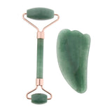 Max 2pcs Jade Face Massage Double Roller Guasha Massager Board Kit  Gold