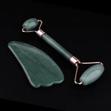 Max 2pcs Jade Face Massage Double Roller Guasha Massager Board Kit  Gold
