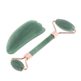 Max 2pcs Jade Face Massage Double Roller Guasha Massager Board Kit  Gold
