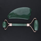 Max 2pcs Jade Face Massage Double Roller Guasha Massager Board Kit  Gold