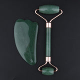 Max 2pcs Jade Face Massage Double Roller Guasha Massager Board Kit  Gold