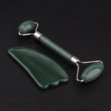 Max 2pcs Jade Face Massage Double Roller Guasha Massager Board Kit  Silver