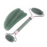 Max 2pcs Jade Face Massage Double Roller Guasha Massager Board Kit  Silver