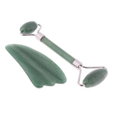 Max 2pcs Jade Face Massage Double Roller Guasha Massager Board Kit  Silver