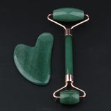 Natural Jade Facial Massage Double Roller Guasha Massager Board Set Rose Gold