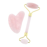 Max 2pcs Jade Face Massage Double Roller Guasha Massager Board Set Pink