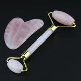 Max 2pcs Jade Face Massage Double Roller Guasha Massager Board Set Pink