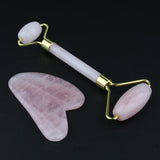 Max 2pcs Jade Face Massage Double Roller Guasha Massager Board Set Pink